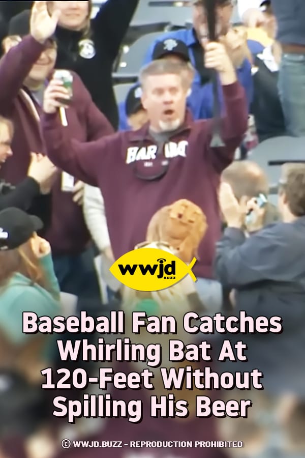 Baseball Fan Catches Whirling Bat At 120-Feet Without Spilling His Beer