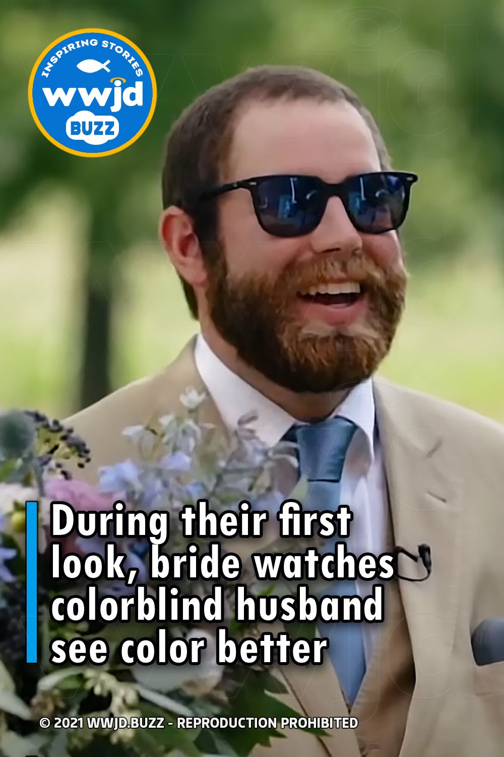 During their first look, bride watches colorblind husband see color better