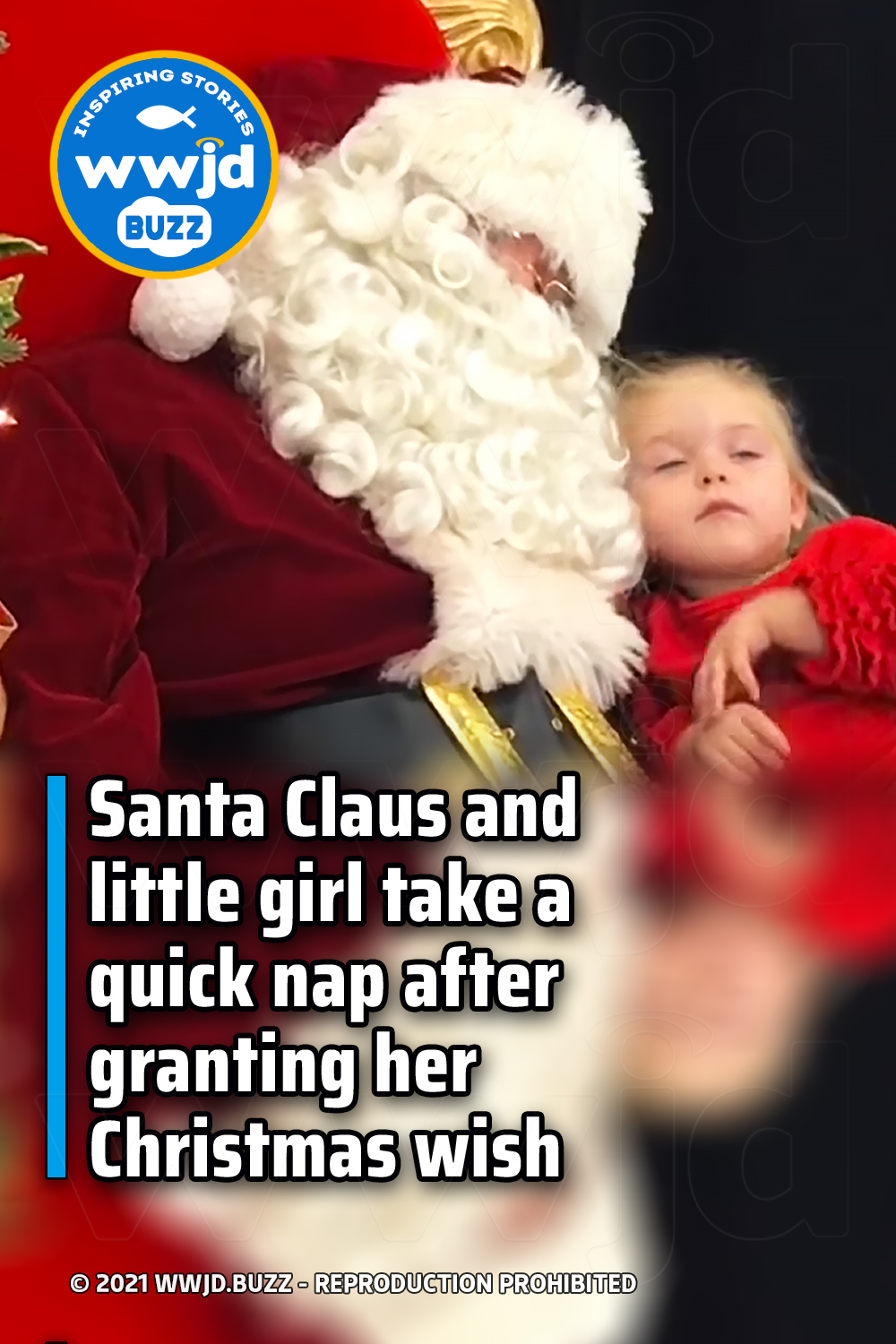 Santa Claus and little girl take a quick nap after granting her Christmas wish