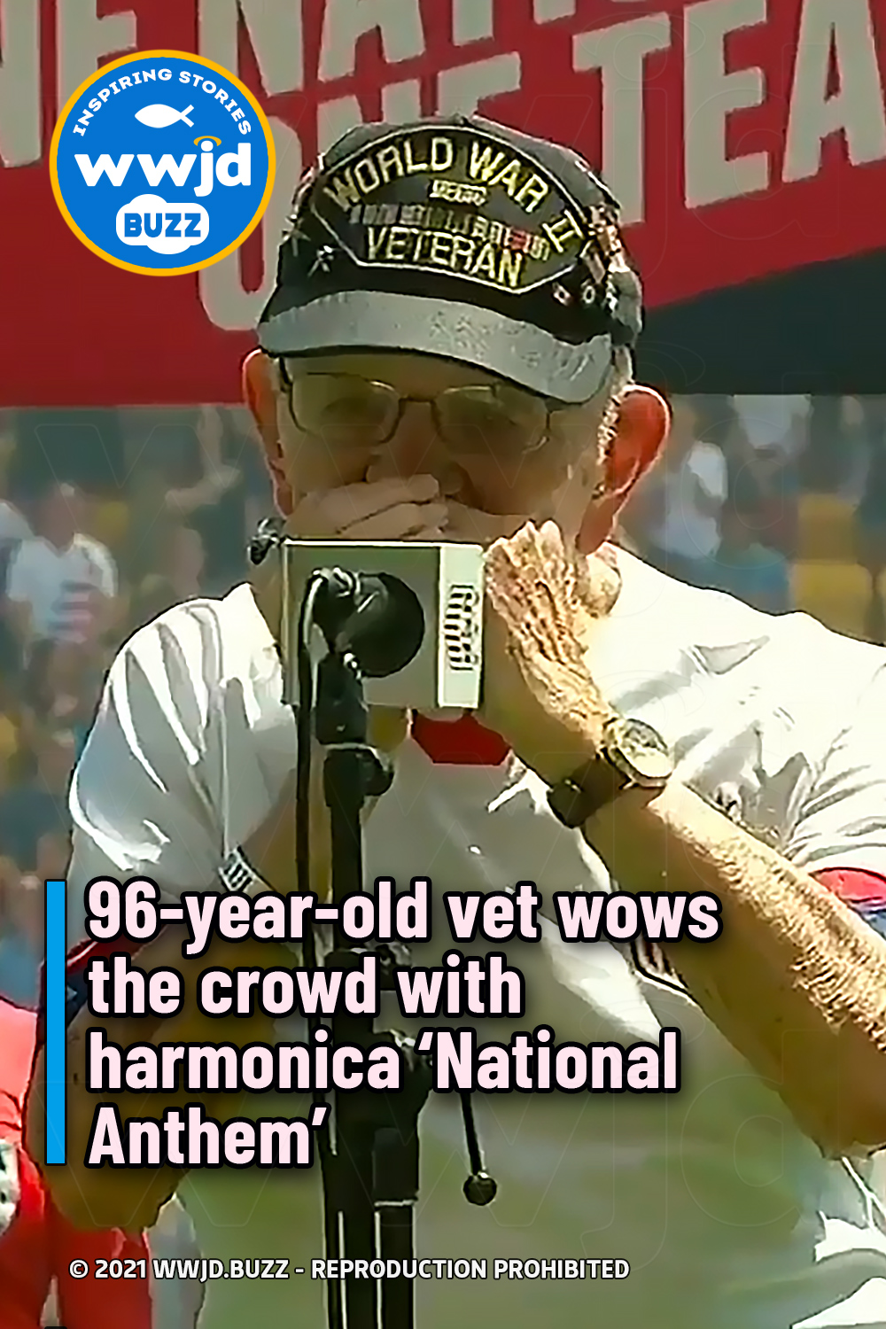 96-year-old vet wows the crowd with harmonica ‘National Anthem’