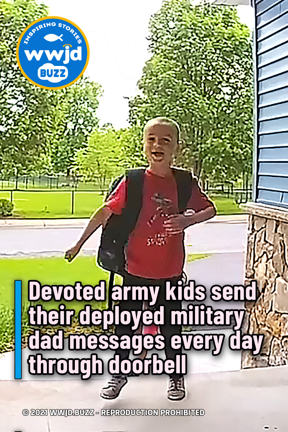 Devoted army kids send their deployed military dad messages every day through doorbell