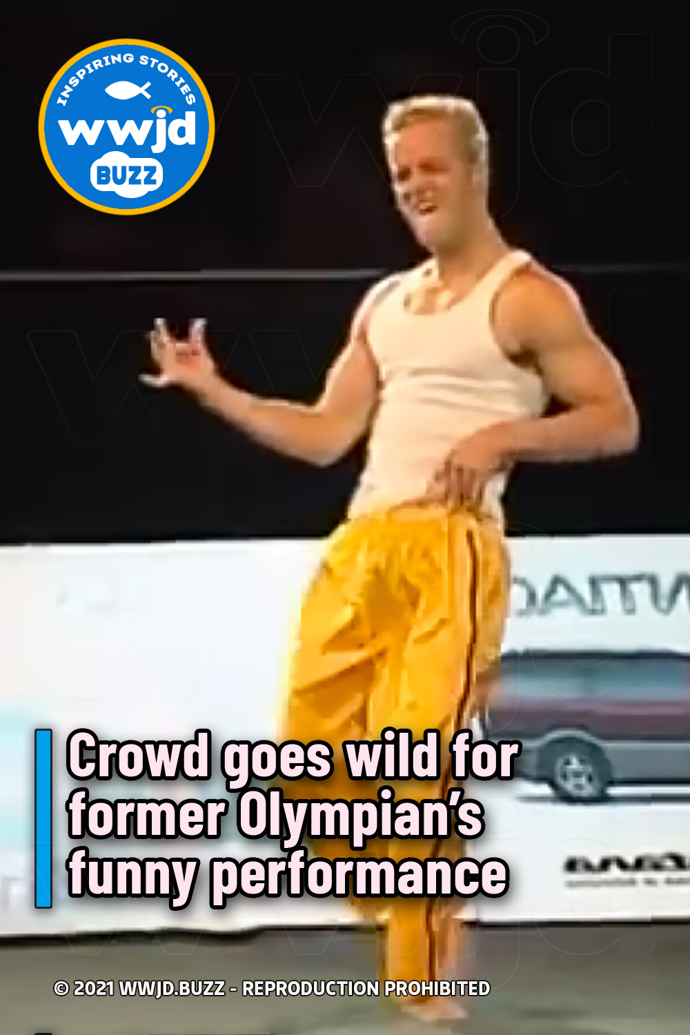Crowd goes wild for former Olympian’s funny performance