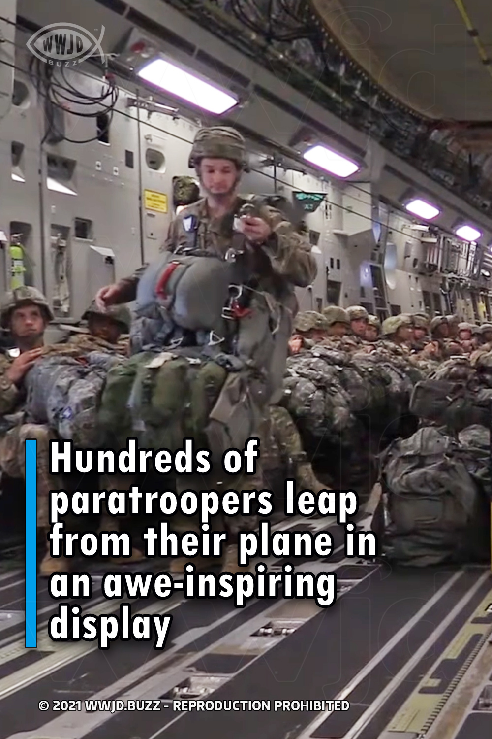 Hundreds of paratroopers leap from their plane in an awe-inspiring display