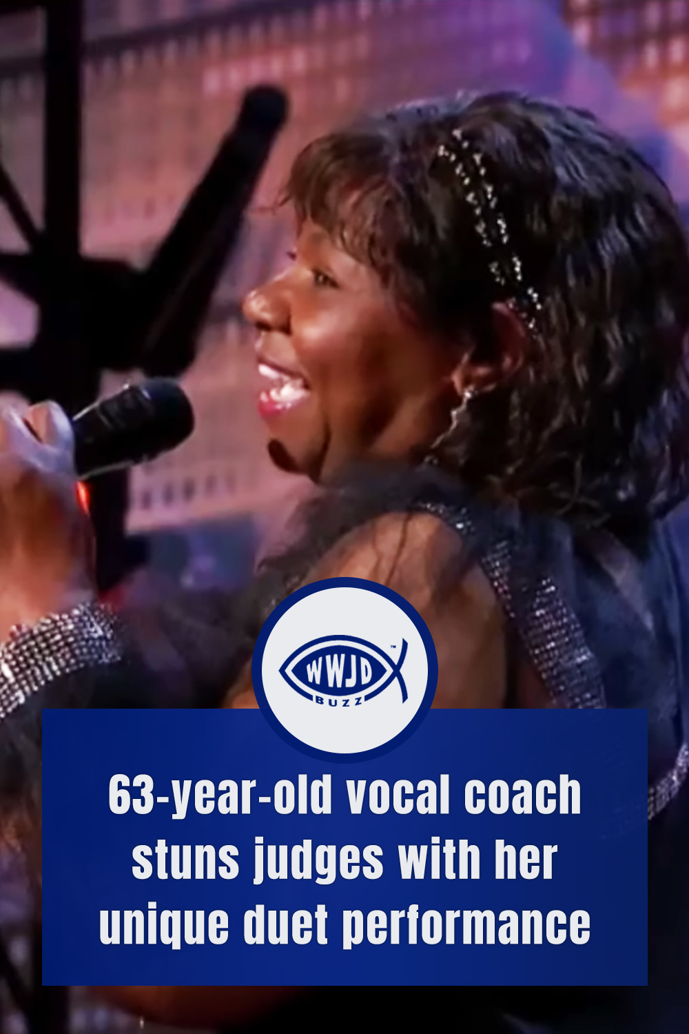 63-year-old vocal coach stuns judges with her unique duet performance
