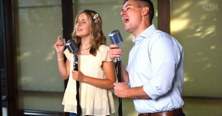 Father and daughter singing 'Stand by Me' and 'My Girl'