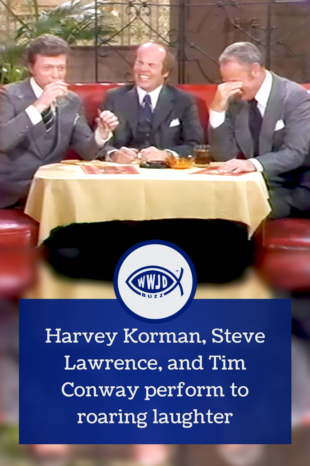 Harvey Korman, Steve Lawrence, and Tim Conway perform to roaring laughter