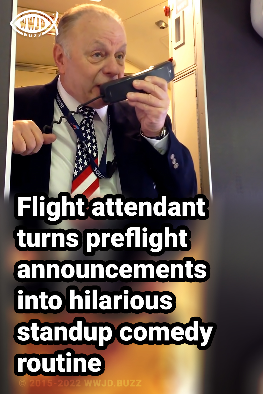 Flight attendant turns preflight announcements into hilarious standup comedy routine
